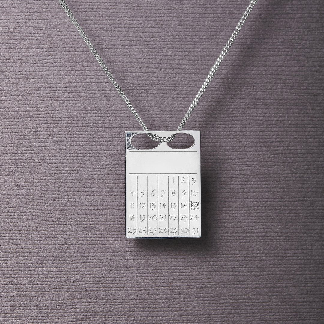 Dateplate Vedhæng Og Halskæde Uden Måned 70 Cm - Sterling Sølv Med Diamant